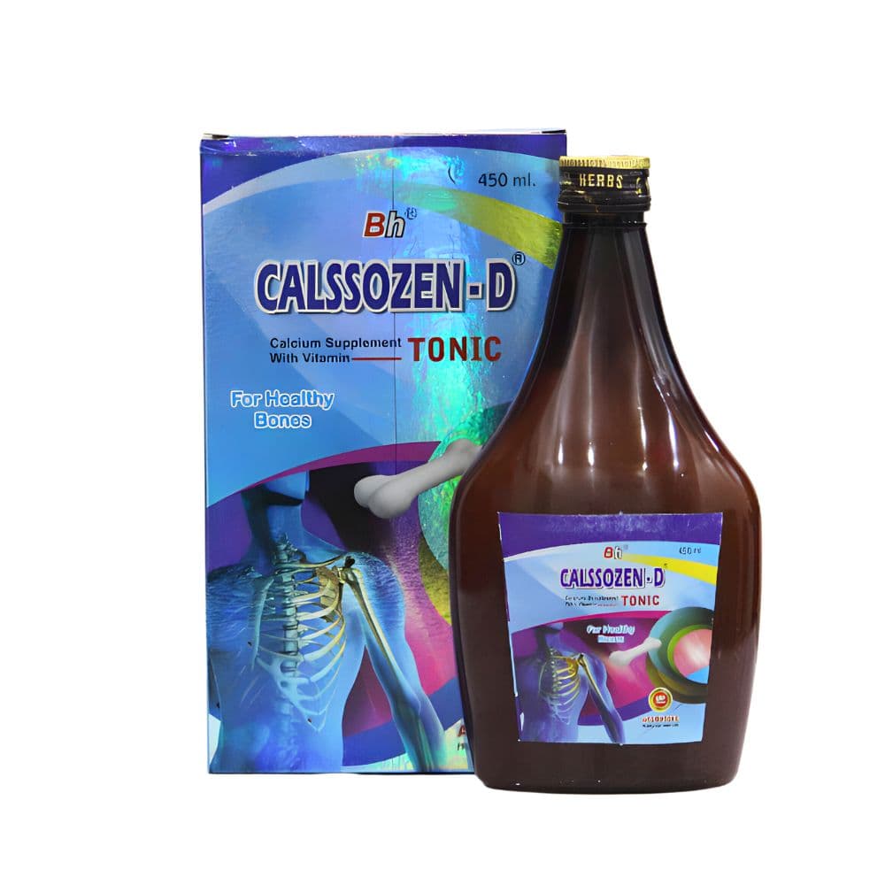 Calssozen-D is product alternative images no 2 . And it is Calcium Supplement With Vitamin Tonic. Ayurvedic Calssozen-D  helps to enhance calcium absorption and bone mineralization, osteoporosis, strong bones Calcium is an essential mineral that plays a crucial role in maintaining strong bones and teeth, nerve function, and muscle function.Vitamins are organic compounds that are necessary for many bodily functions, including growth and development, immune system function, and metabolism