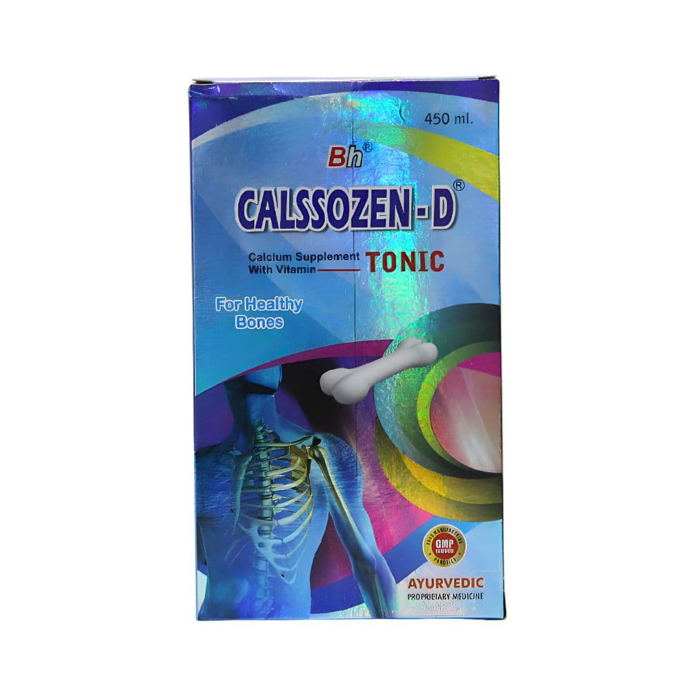 Calssozen-D is product alternative images no 4 . And it is Calcium Supplement With Vitamin Tonic. Ayurvedic Calssozen-D  helps to enhance calcium absorption and bone mineralization, osteoporosis, strong bones Calcium is an essential mineral that plays a crucial role in maintaining strong bones and teeth, nerve function, and muscle function.Vitamins are organic compounds that are necessary for many bodily functions, including growth and development, immune system function, and metabolism